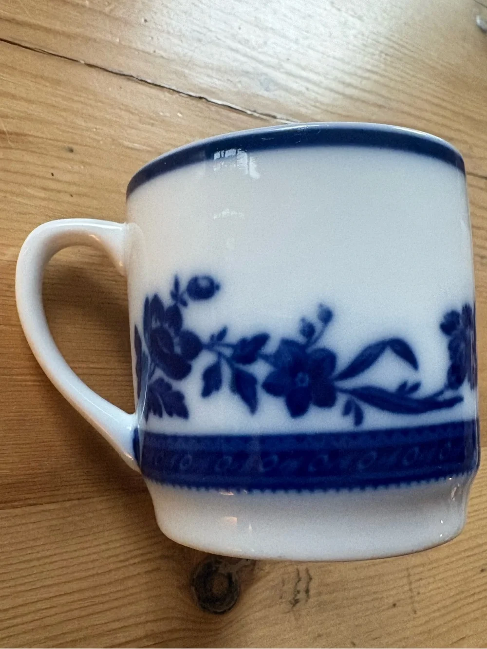 Williams Sonoma mug featuring a blue and white 